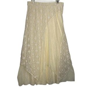 Chico's Women’s Size 1 Ivory Mixed Lace Tiered Boho Maxi Skirt Romantic Flowing